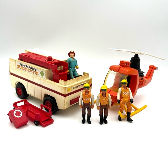 Fisher-Price Other - Vintage 1974 Fisher-Price Rescue Vehicle and Helicopter Set